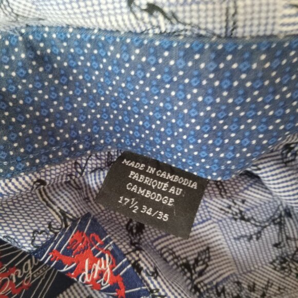 English Laundry Shirt Mens 17.5 XL Blue Check Flip Cuff Long Sleeve Classic - Picture 14 of 15